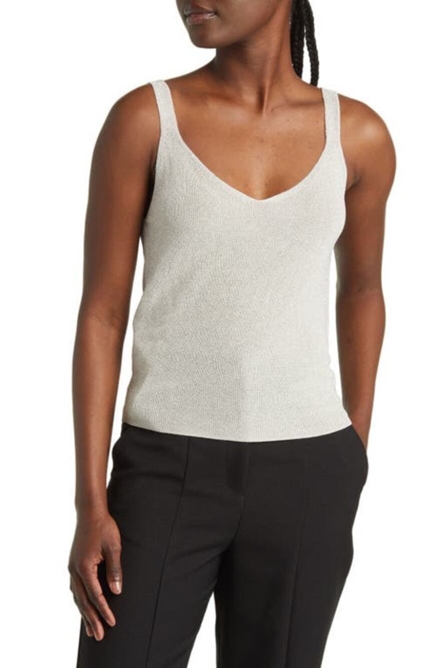Mango Basics Women XS Ivory Metallic Knit Tank Top Scoop Neck Sleeveless $48